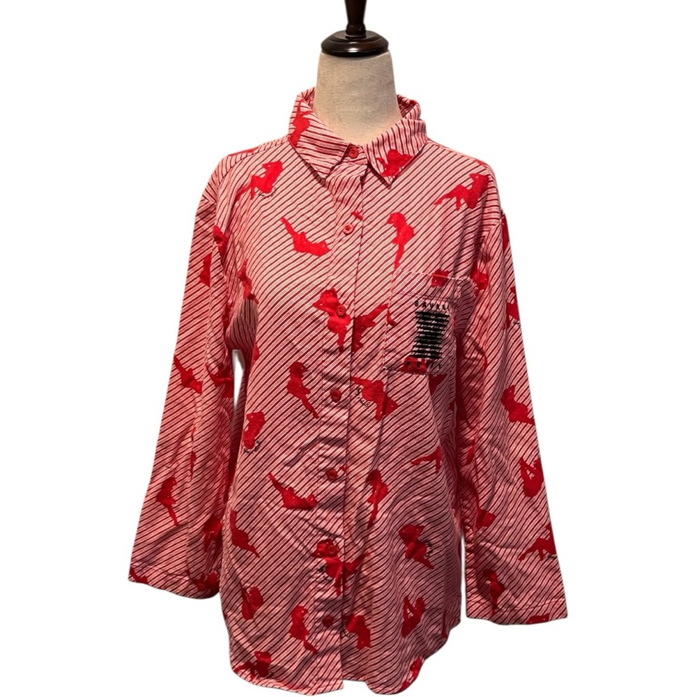 Salvage X Fenty Red and White Striped Pajama Shirt Size XSMALL - Picture 2 of 10